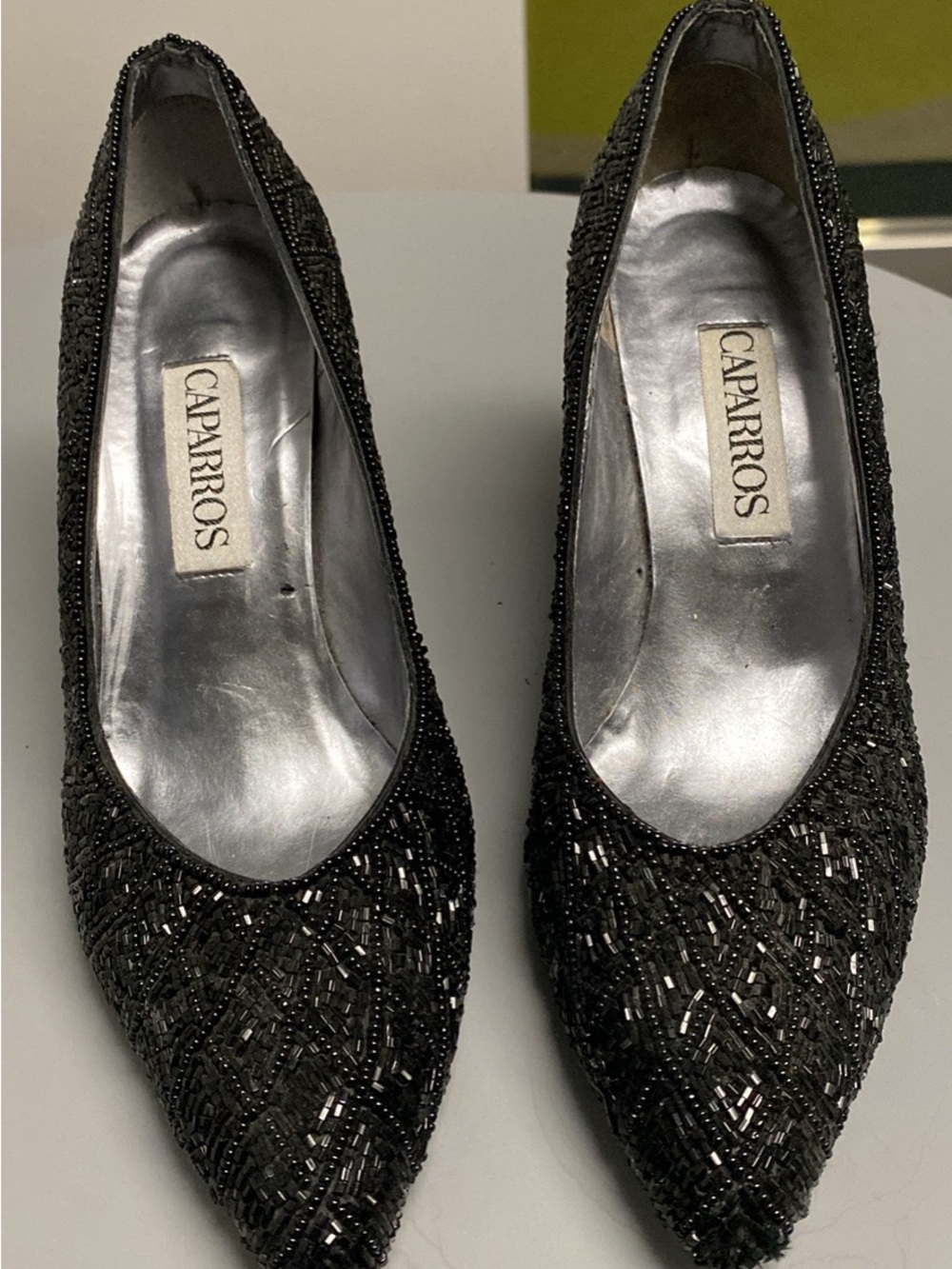 Caparros Black Beaded Pointed-Toe Heels